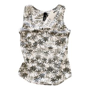 REVOLVE BOBI Palm Tree Scoop Neck Pocket Tank White Size Small